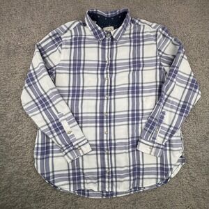 Jachs Girlfriend Plaid Flannel Shirt Button Up Long Sleeve White Blue XL
